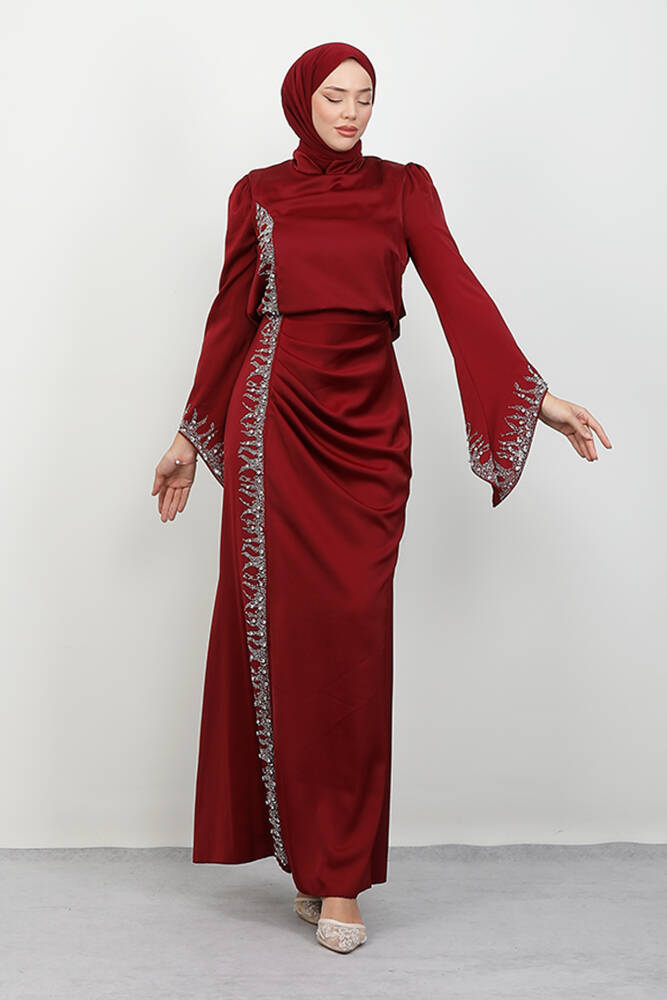 Mihrimah Saten Abiye Bordo - LAMİAGİYİM