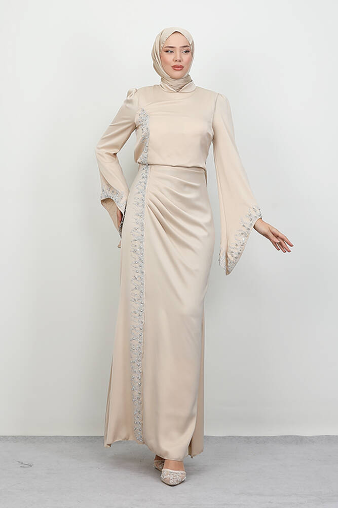 Mihrimah Saten Abiye Krem - LAMİAGİYİM