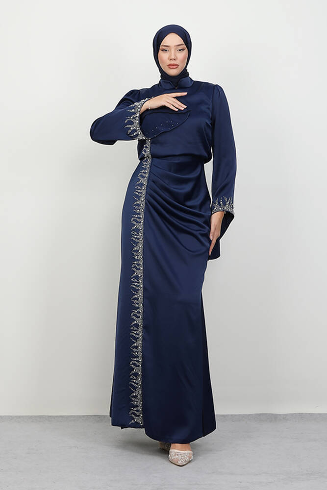 Mihrimah Saten Abiye Lacivert 