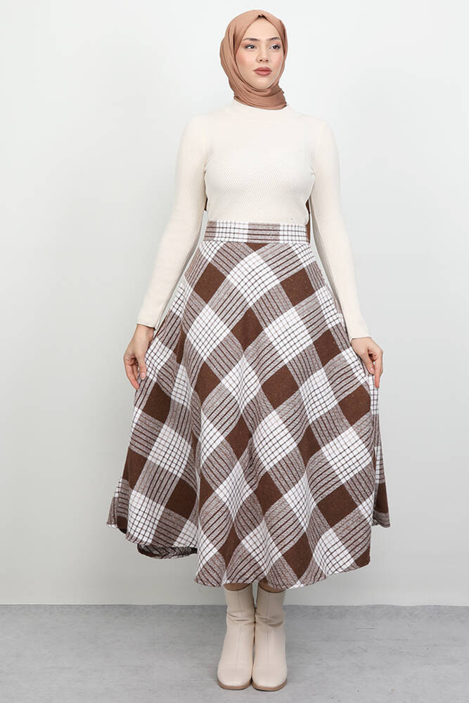 Mini kare Desen Etek Kahve - LAMİAGİYİM