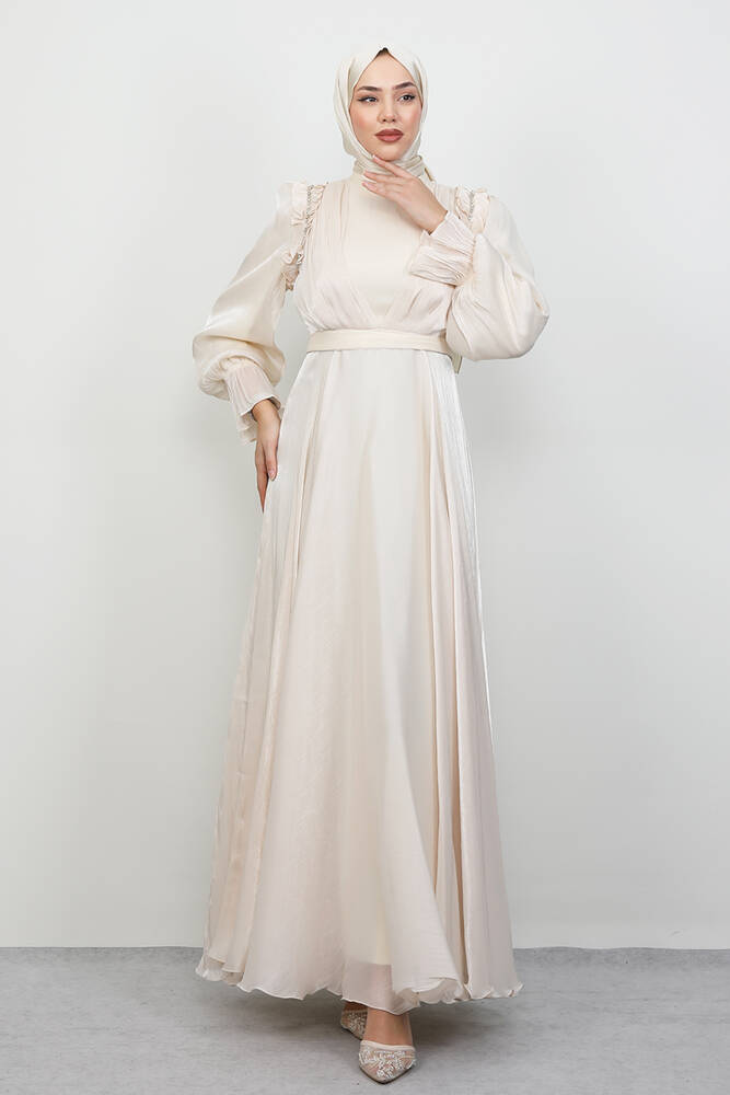 Mısra Tesettür Elbise Bej - LAMİAGİYİM