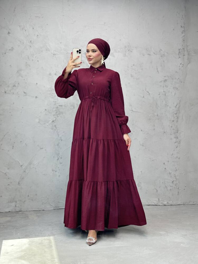 Modern Beli Ayarlanabilir Elbise Bordo 