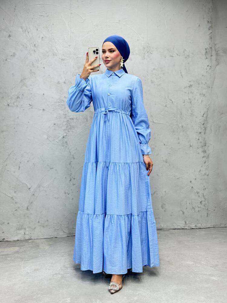 Modern Beli Ayarlanabilir Elbise Mavi 