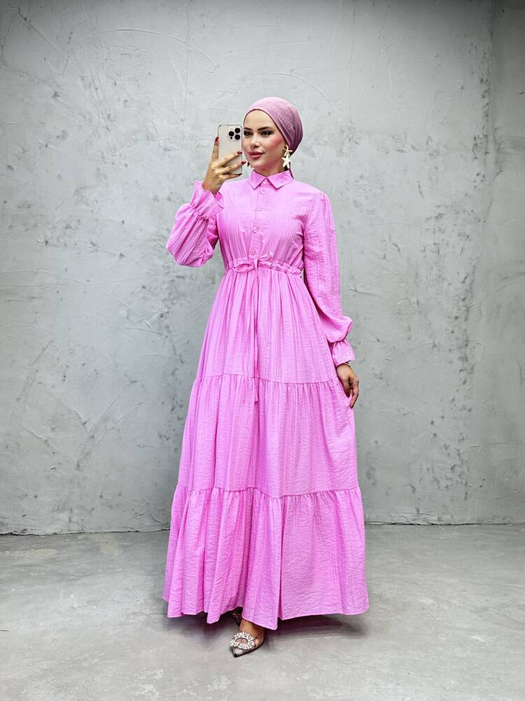 Modern Beli Ayarlanabilir Elbise Pembe 