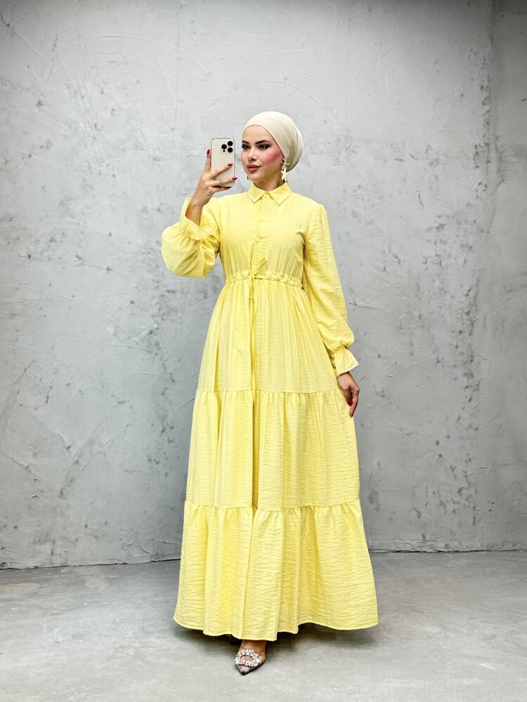 Modern Beli Ayarlanabilir Elbise Sarı 