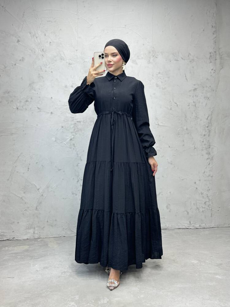 Modern Beli Ayarlanabilir Elbise Siyah 