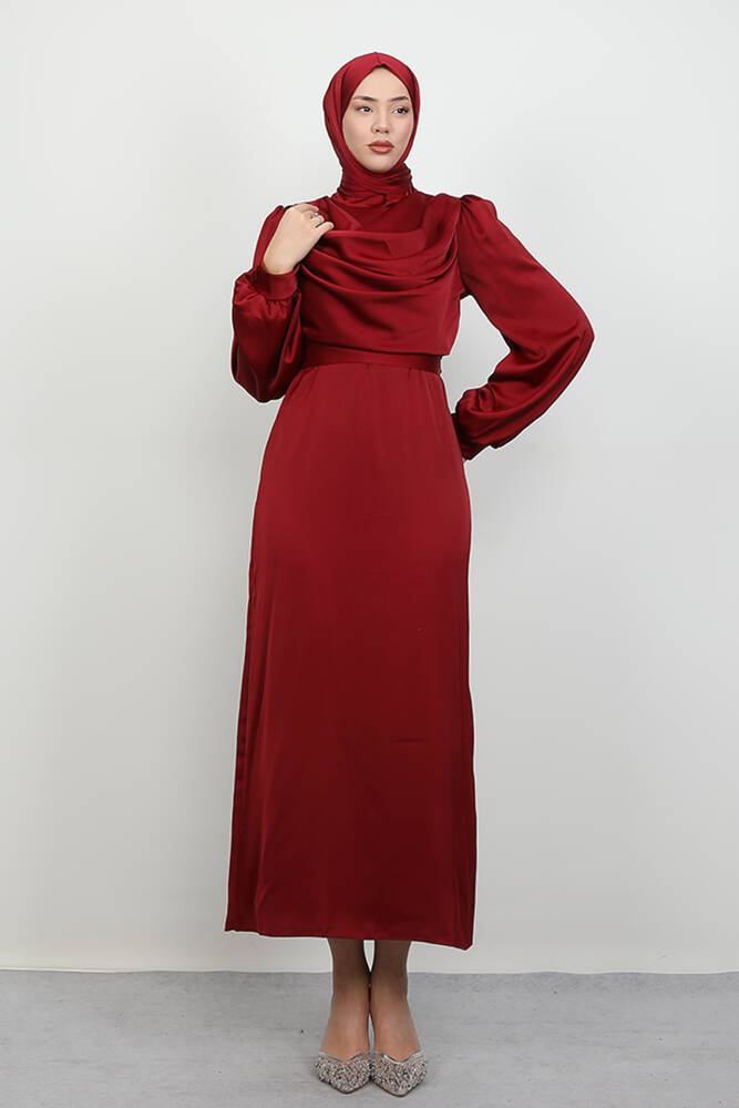 Naz Tesettür Abiye Elbise Bordo 