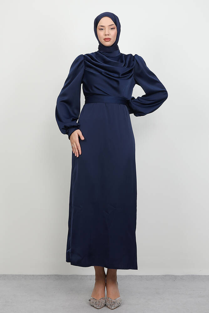 Naz Tesettür Abiye Elbise Lacivert 