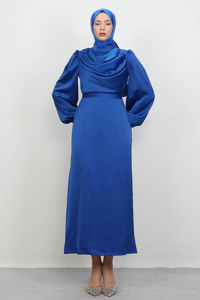 Naz Tesettür Abiye Elbise Saks 