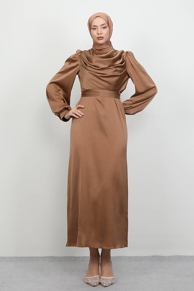 Naz Tesettür Abiye Elbise Sütlükahve 