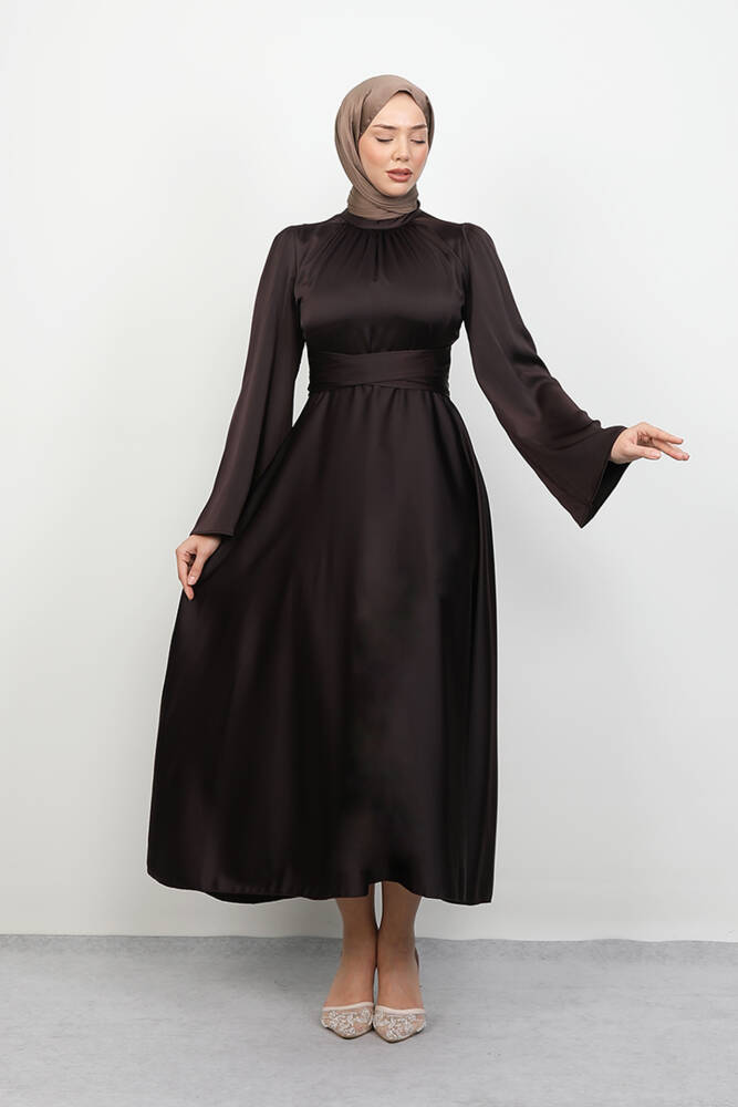 Nazlı Tesettür Elbise Acı Kahve 