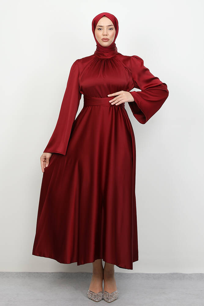 Nazlı Tesettür Elbise Bordo 