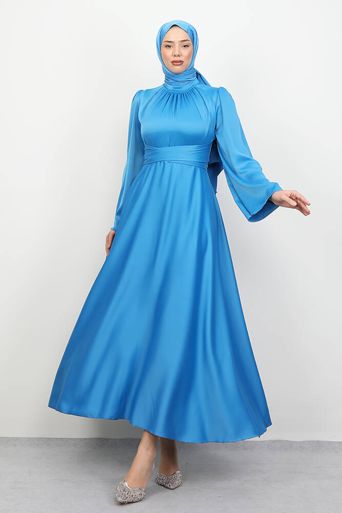 Nazlı Tesettür Elbise Gök Mavi 