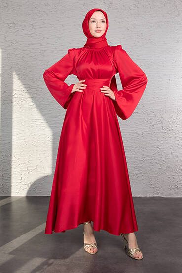 Nazlı Tesettür Elbise Kırmızı - LAMİAGİYİM