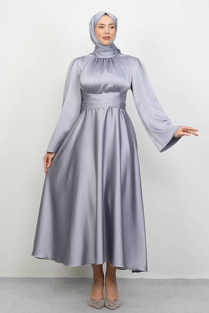 Nazlı Tesettür Elbise Koyu Gri 
