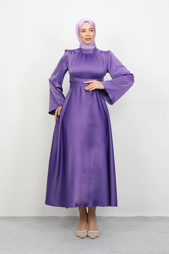 Nazlı Tesettür Elbise Koyu Lila - LAMİAGİYİM