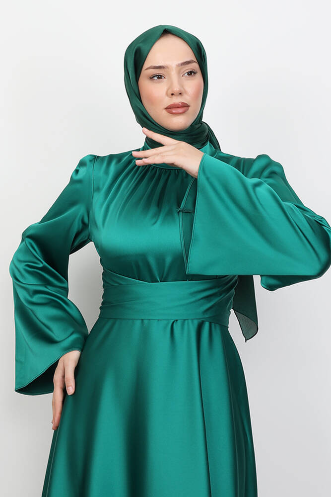 Nazlı Tesettür Elbise Koyu Yeşil 