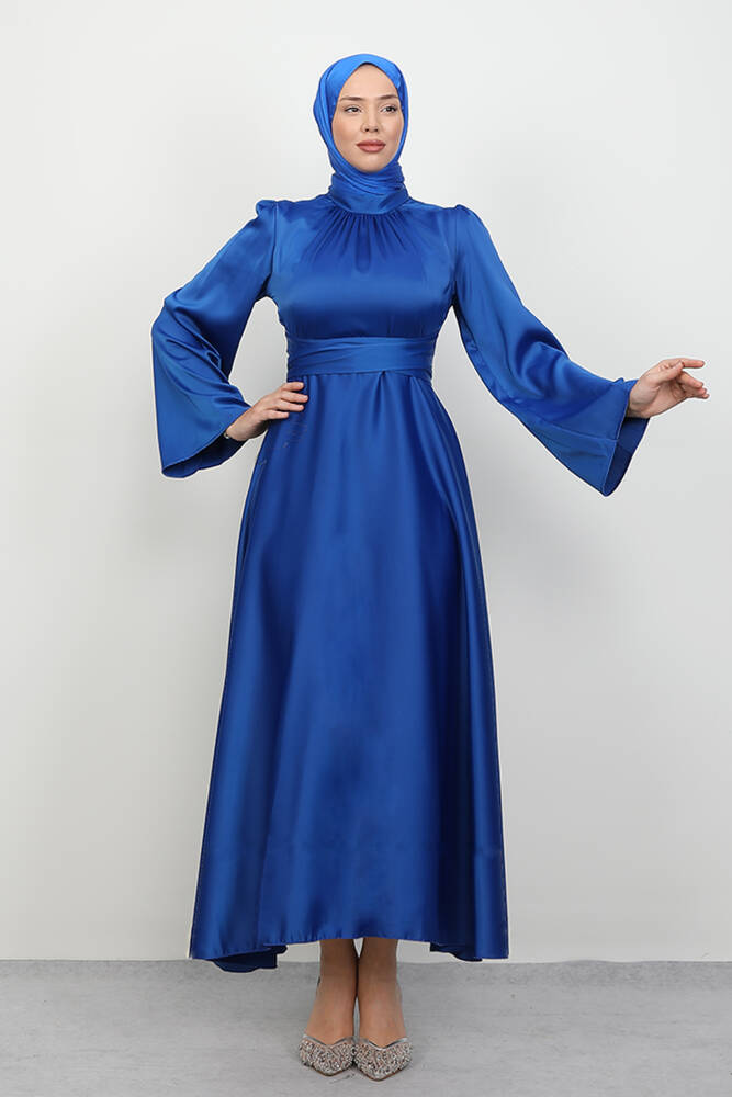 Nazlı Tesettür Elbise Saks 