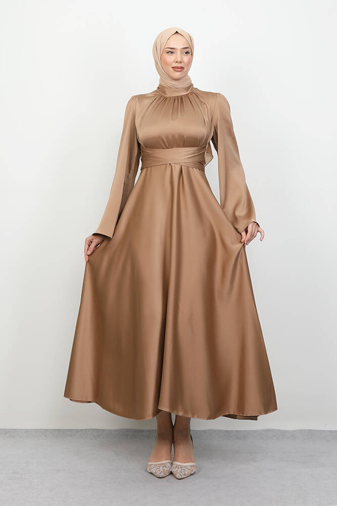 Nazlı Tesettür Elbise Sütlükahve 