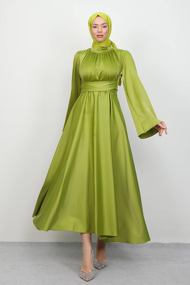 Nazlı Tesettür Elbise Yağ Yeşil 
