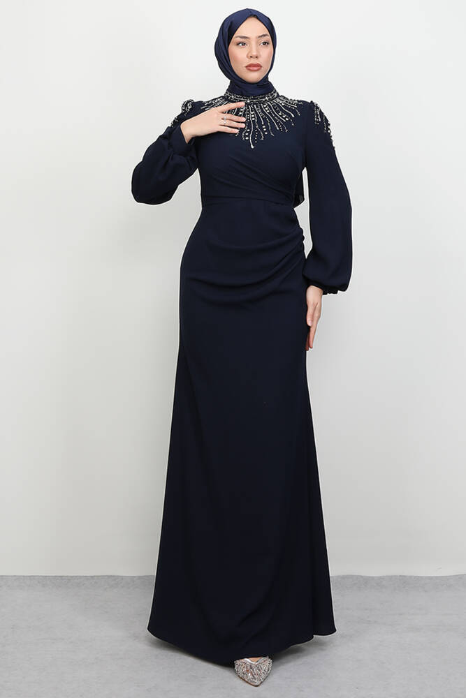 Nehir Tesettür Elbise Lacivert - LAMİAGİYİM