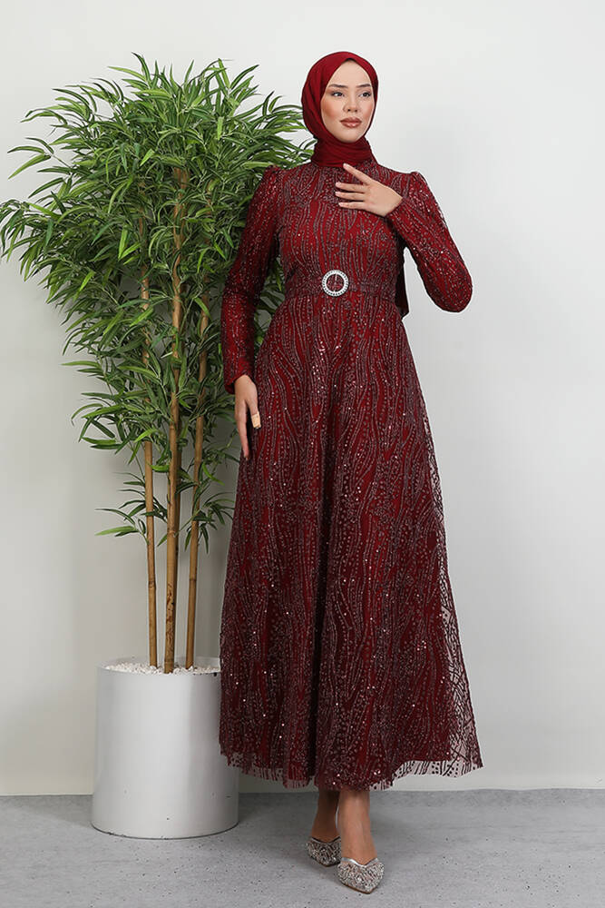 Nilda Simli Abiye Bordo 