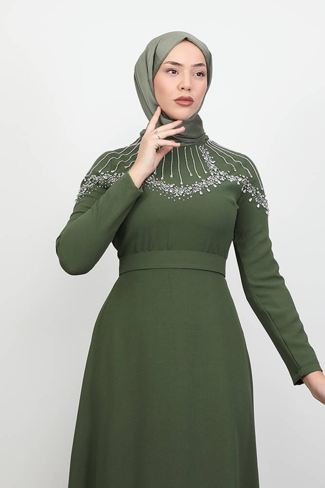 Nisan Taşlı Elbise Haki - LAMİAGİYİM