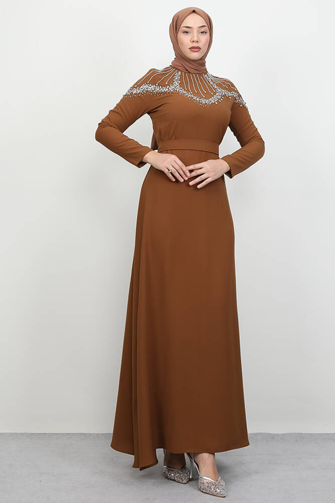 Nisan Taşlı Elbise Hardal - LAMİAGİYİM