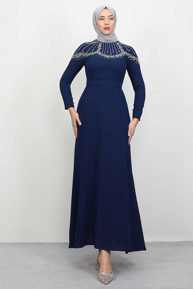 Nisan Taşlı Elbise Lacivert - LAMİAGİYİM