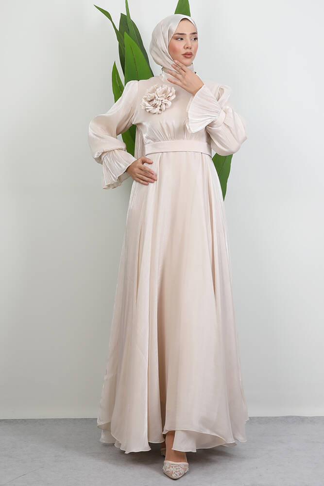 Omuzdan Pelerinli Elbise Krem - LAMİAGİYİM