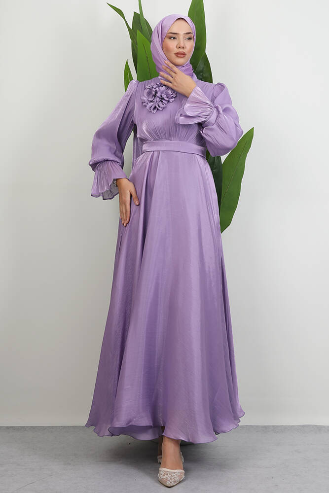 Omuzdan Pelerinli Elbise Lila - LAMİAGİYİM