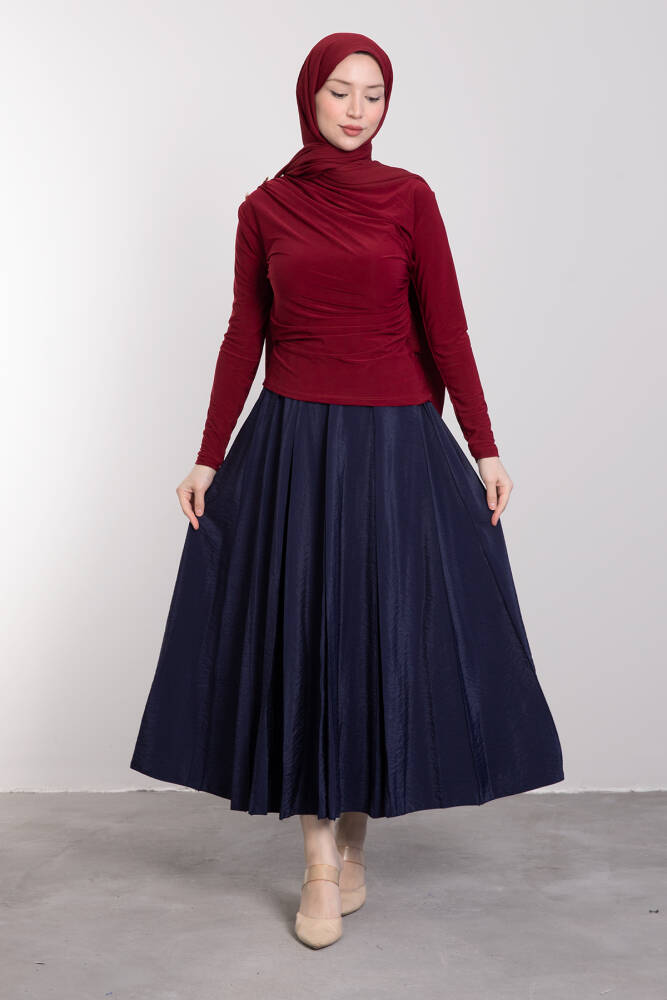 Omzu Düğme Detaylı Bluz Bordo 