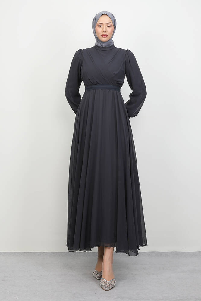 Önü Çapraz Şifon Elbise Füme 