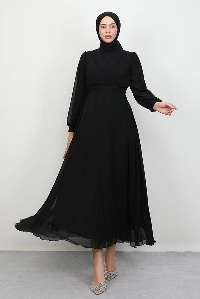 Önü Çapraz Şifon Elbise Siyah - LAMİAGİYİM