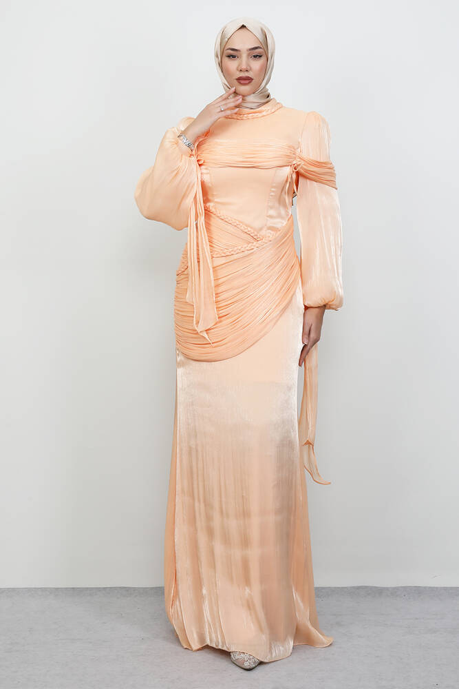 Örgü Detay Abiye Soft Turuncu - LAMİAGİYİM