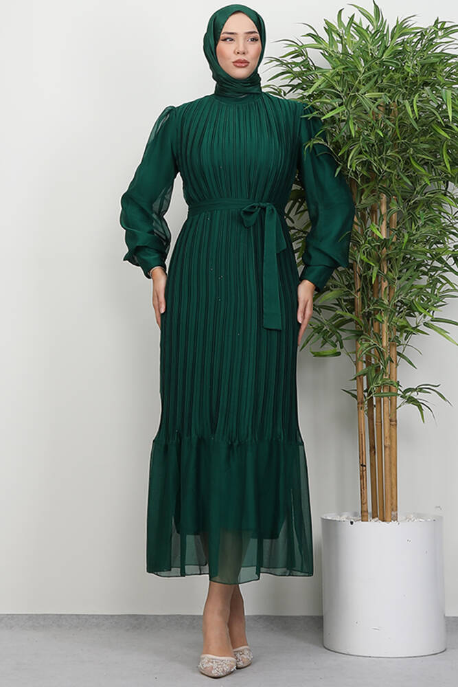 Piliseli Janjan Abiye Koyu Yeşil - LAMİAGİYİM