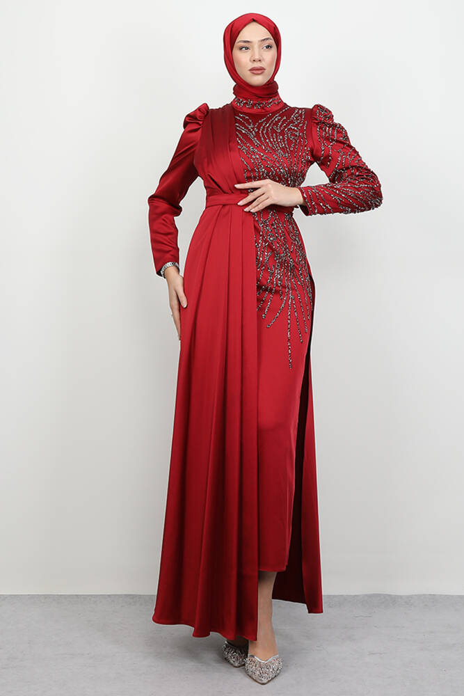 Royal Saten Abiye Bordo - LAMİAGİYİM