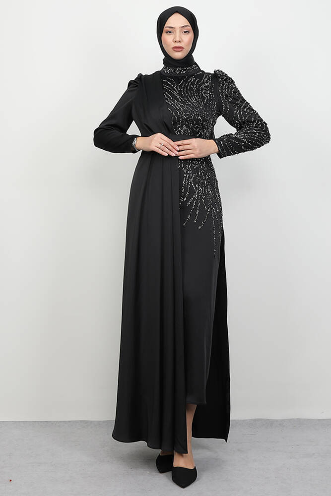 Royal Saten Abiye Siyah - LAMİAGİYİM