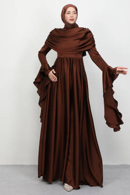 Rozalin Saten Abiye Acı Kahve - LAMİAGİYİM