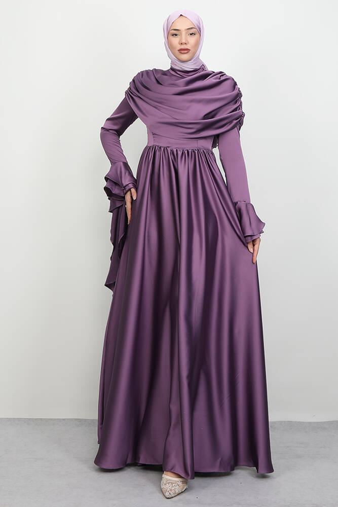 Rozalin Saten Abiye Koyu Lila 