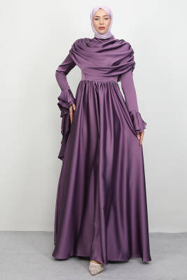 Rozalin Saten Abiye Koyu Lila - LAMİAGİYİM