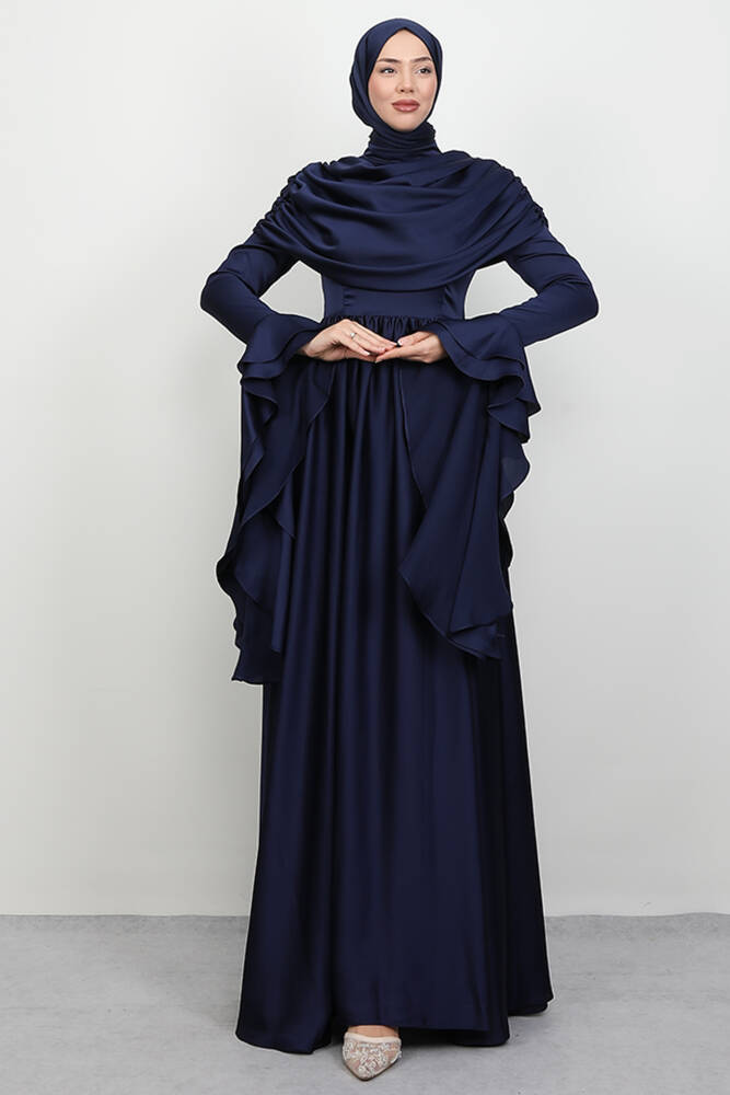 Rozalin Saten Abiye Lacivert - LAMİAGİYİM