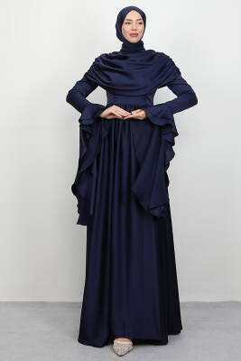 Rozalin Saten Abiye Lacivert - LAMİAGİYİM