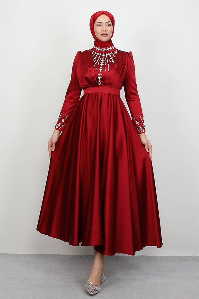 Rüya Taşlı Abiye Bordo - LAMİAGİYİM