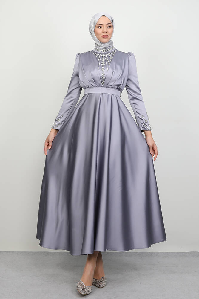 Rüya Taşlı Abiye Gri - LAMİAGİYİM