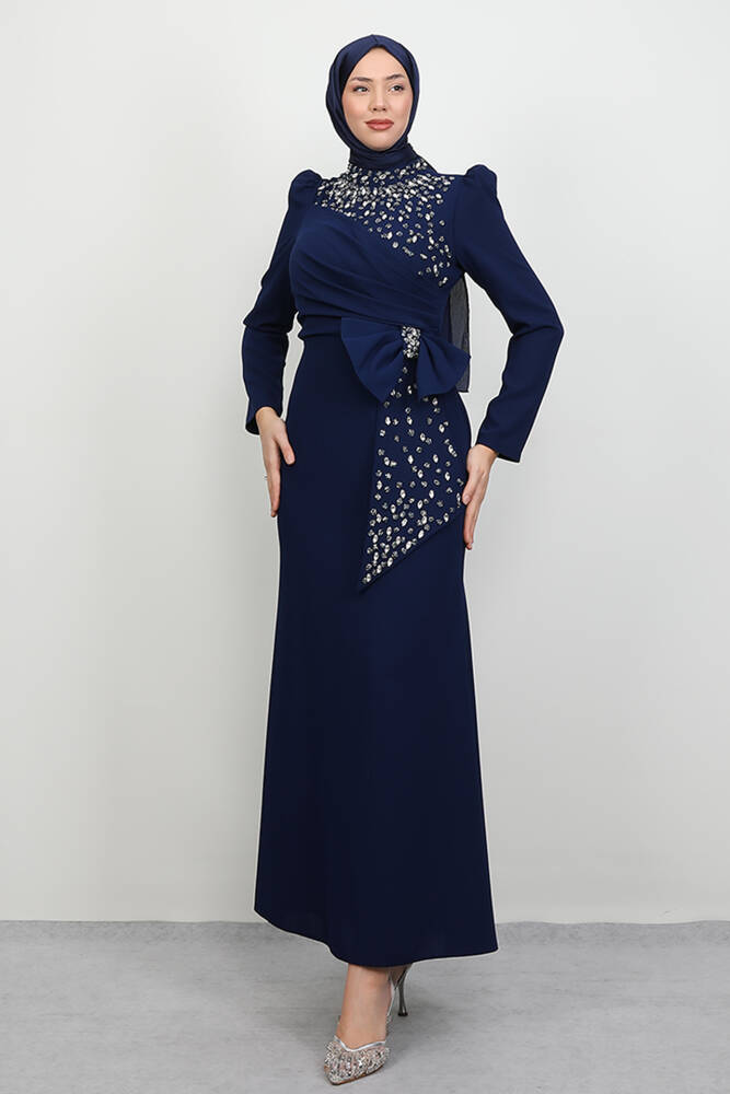 Safir Tesettür Elbise Lacivert - LAMİAGİYİM