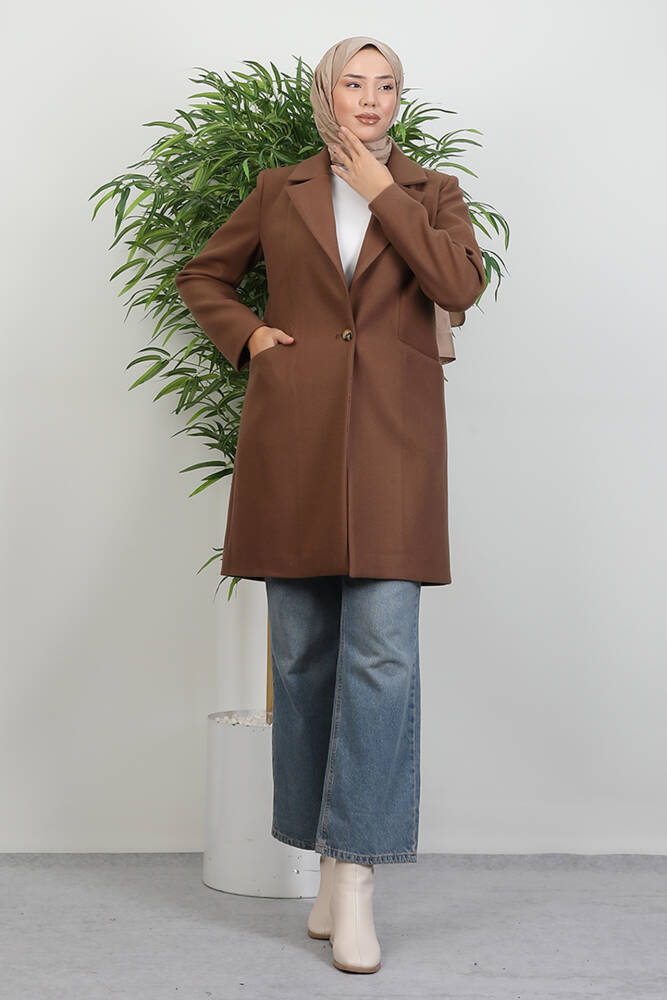 Sara Tek Düğmeli Kaban Açık Kahve - LAMİAGİYİM