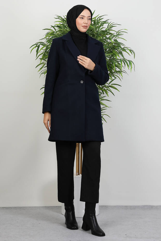 Sara Tek Düğmeli Kaban Lacivert - LAMİAGİYİM