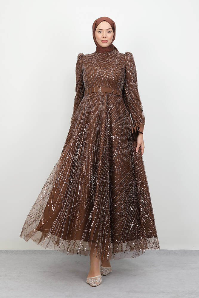 Selver Tesettür Abiye Kahve - LAMİAGİYİM