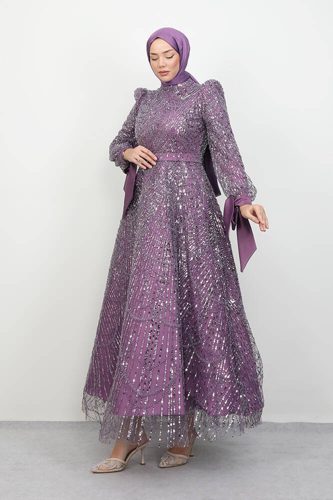 Selver Tesettür Abiye Lila - LAMİAGİYİM